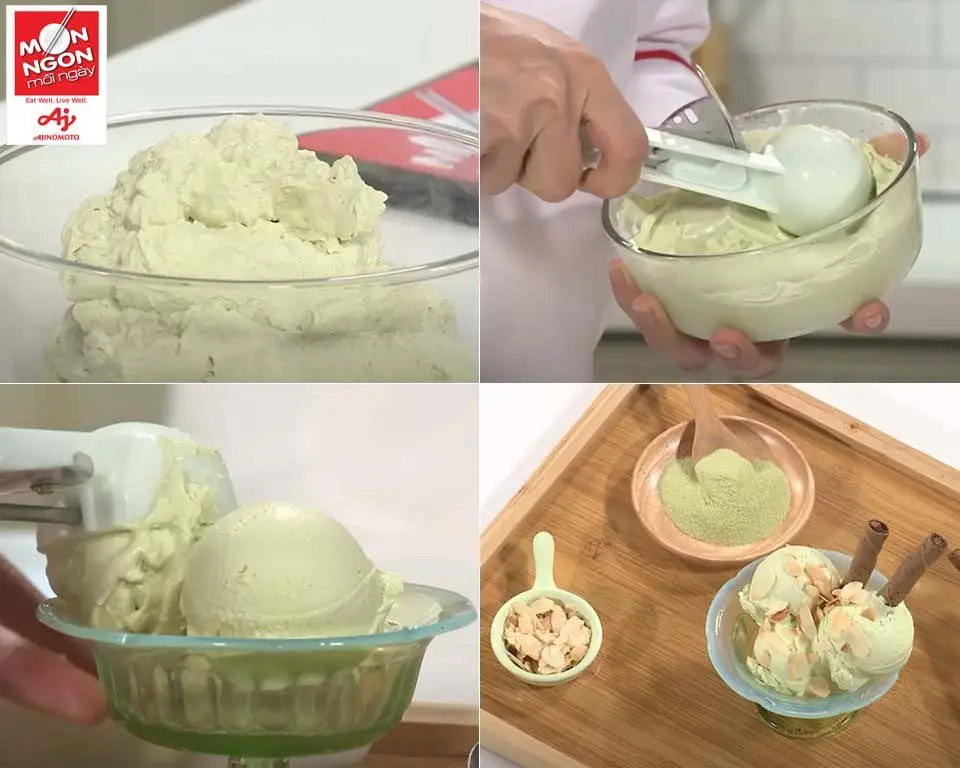 cach lam KEM VI TRA MATCHA BLENDY buoc 3