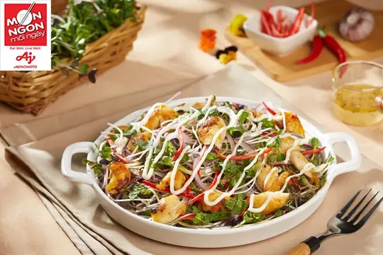 ếch x&eacute; phay trộn rau mầm
