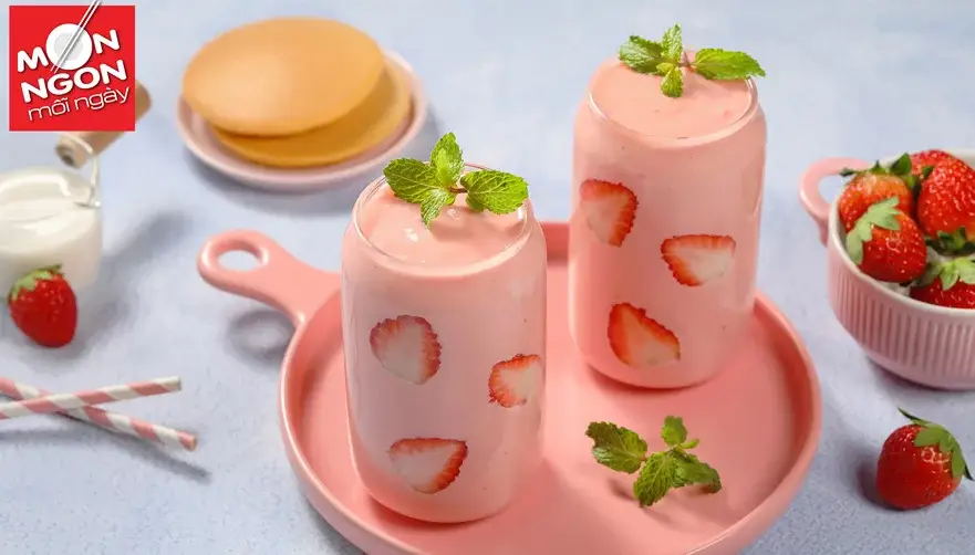 Học ngay cách làm smoothies trà sữa dâu tươi 2 trong 1