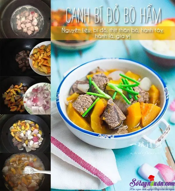 C&aacute;ch nấu canh b&iacute; đỏ b&ograve; hầm xương