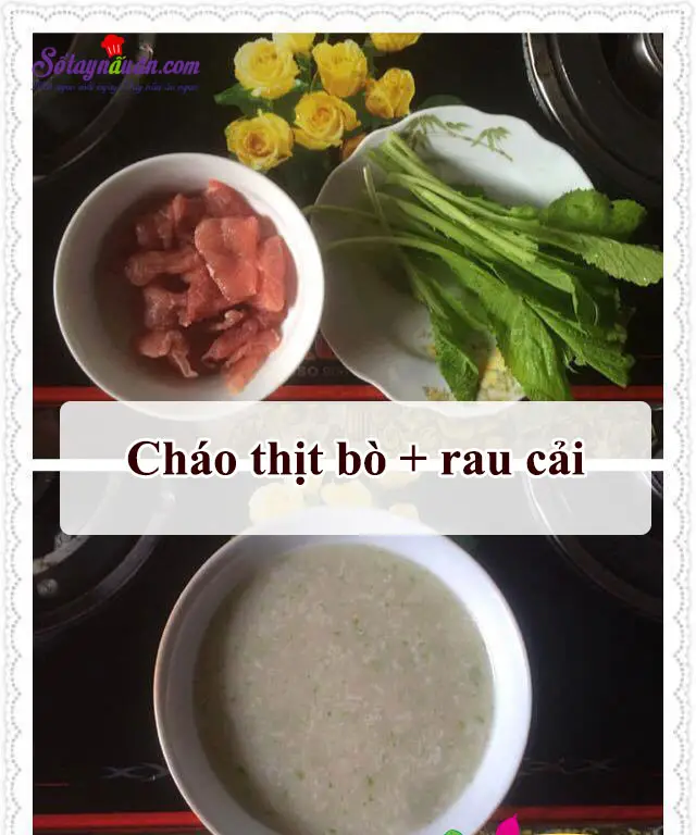 C&aacute;ch nấu ch&aacute;o thịt b&ograve; rau cải